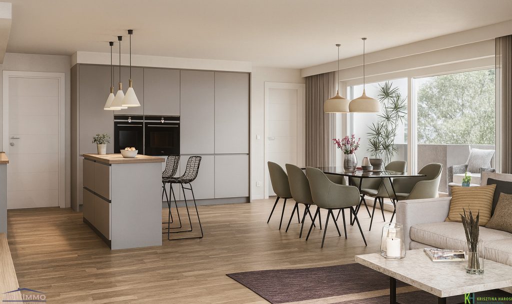 Open Space moderno in stile minimal di un appartamento con balcone