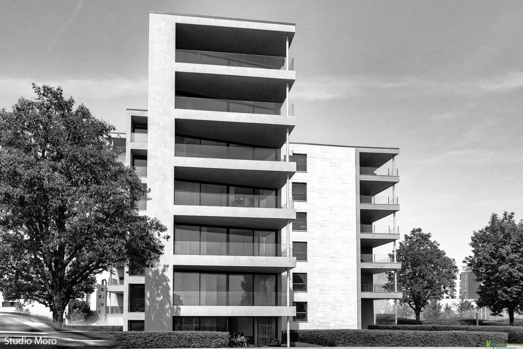Palazzo residenziale in stile minimal in bianco nero